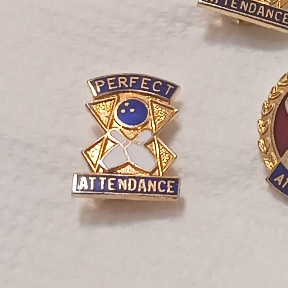 Vintage 1980s Perfect Attendance Bowling Lapel Collectible Pin - Picture 3 of 6